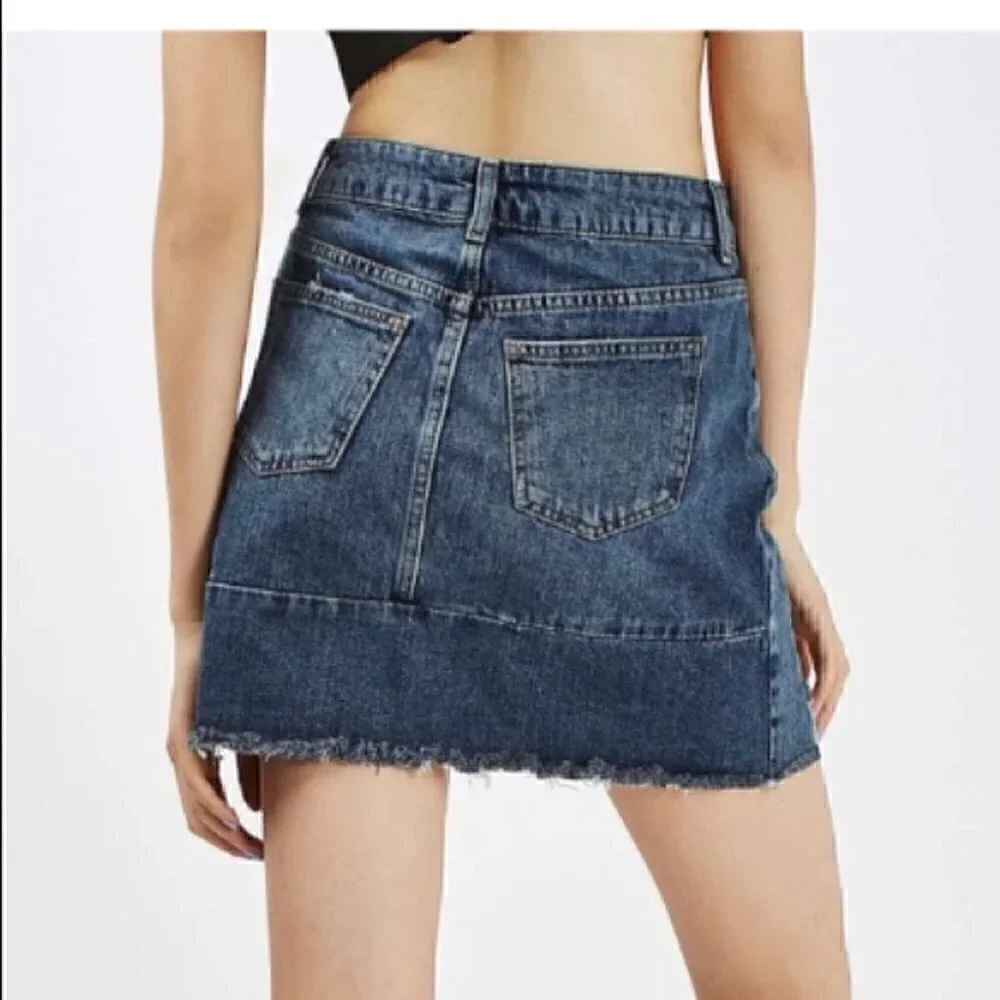 Topshop MOTO Denim Patchwork Mini Skirt Size 6